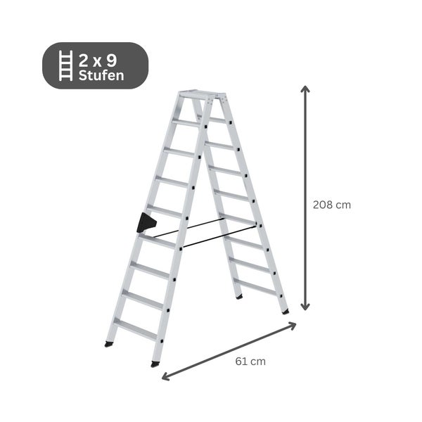 PROREGAL Stufen-Stehleiter Beidseitig Begehbar 2 x 9 Stufen