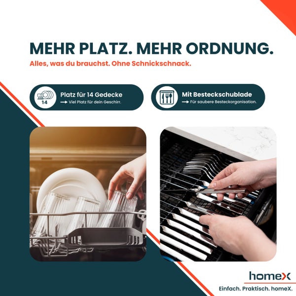 Geschirrspüler mit Platz für 14 Gedecke und Besteckschublade für eine saubere Organisation