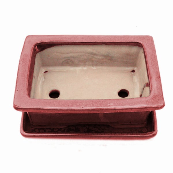 Bonsai-Schale mit Unterteller Gr. 3 - Rot - eckig - Modell G29 - L 18cm - B 13cm - H 6cm