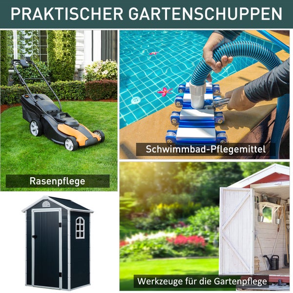 Outsunny Gerätehaus, Gartenhaus mit Lüftungsfenster, Pultdach, Outdoor, 134 x 104 x 204 cm, Metall, Grau