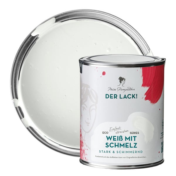 MissPompadour seidenmatte Holzfarbe - Weiß mit Schmelz - 1 L, Möbelfarbe ohne Schleifen - Farbe für Holz, Metall, Kunststoff - Holzlack, Möbellack schnelltrocknend mit hoher Deckkraft