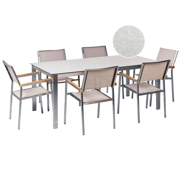 Gartenmöbel Set 6-Sitzer COSOLETO/GROSSETO Sicherheitsglas Marmor Optik Weiß / Beige
