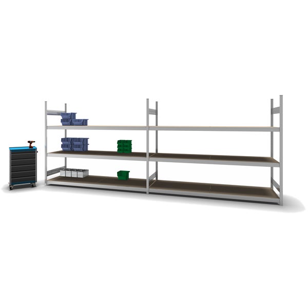 PROREGAL Weitspannregal Stecksystem T-Profil Grundregal HxBxT 200x250x80 cm 3 Ebenen Spanplatten Fachboden Fachlast 350 kg Verzinkt