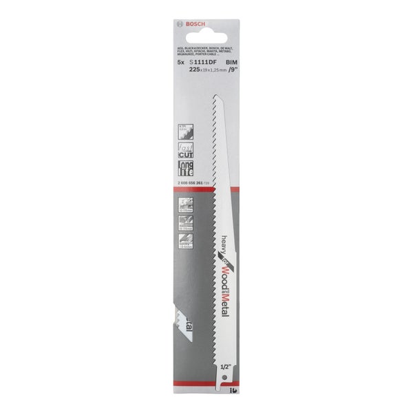 Bosch 5x Säbelsägeblatt S 1111 DF Heavy for Wood and Metal - 2608656261
