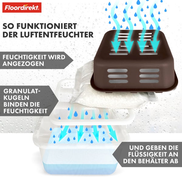 FLOORDIREKT Luftentfeuchter im 4er Set - Nachfüllbare & wiederverwendbare Raumentfeuchter - Kuki - Braun