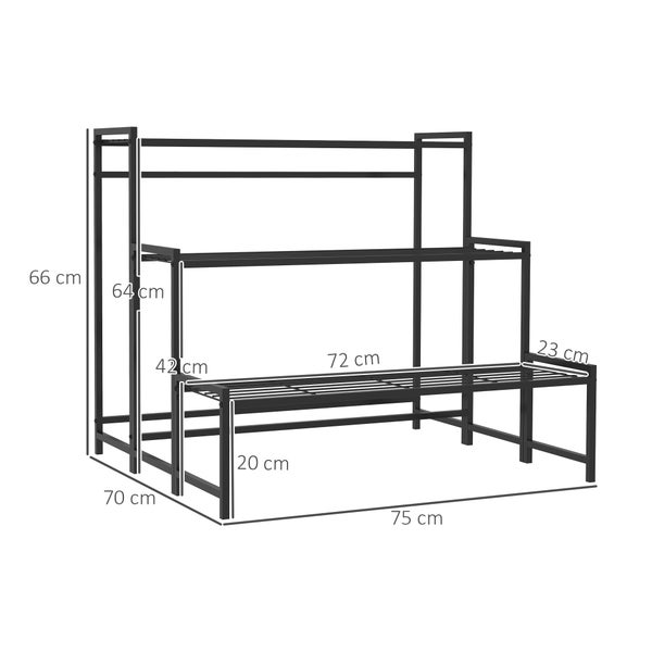 Outsunny 3-Etagen Pflanzenständer, Blumenständer für Innen Außen, Pflanzenregal aus Metall, mehrstöckig Blumenregal, 66 cm hoch Blumentreppe für Wohnzimmer, Garten Balkon Deko, Schwarz
