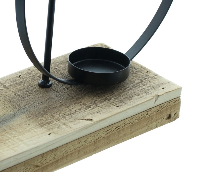 FRANK FLECHTWAREN | Windlicht Kreise, HOLZ, METALL, GLAS, 35 x 9,5 x 47 cm