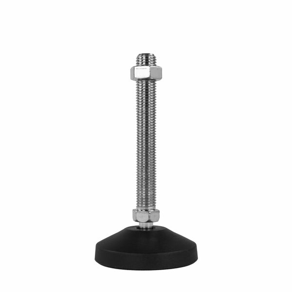 Verstellfuß mit Gewindestange aus Metall und schwarzem Kunststoff-Teller.