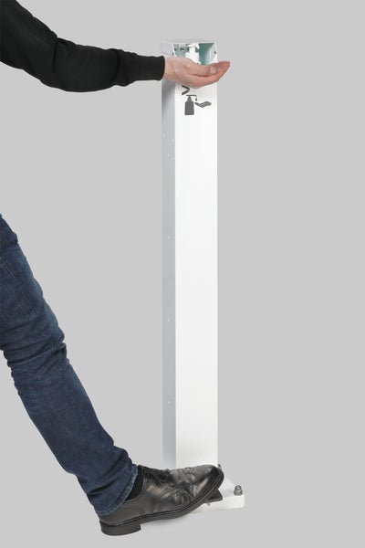 PROREGAL Robuster Handdesinfektionsspender Mit Pedal Bodenmontage HxBxT 120 x 34 x 34 cm Verzinkter Stahl Weiß