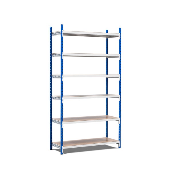 PROREGAL Fachbodenregal Maximus Pro HxBxT 240 x 125 x 60 cm 6 Ebenen Spanplatten-Fachboden Fachlast 248 kg Lichtblau-Lichtgrau