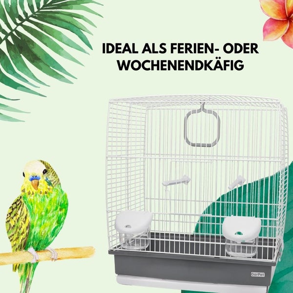 Vogelkäfig Käfig für Vögel Wellensittichkäfig Metall Vogelbauer klein grau weiß Transportkäfig mit Zubehör Vogelheim Kanarien