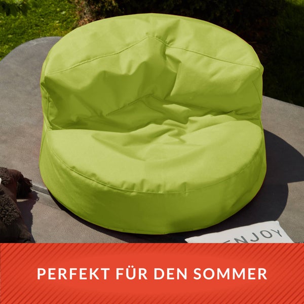 Green Bean Sitzsack Sofa mit Füllmaterial - Lounge im Sitzsack-Design 90x50cm mit ergonomischer Rückenlehne & waschbarem Bezug - Indoor und Outdoor geeignet in Grün