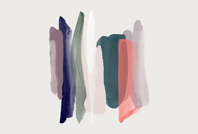 Abstraktes Wandbild mit vertikalen Pinselstrichen in verschiedenen Farben im Aquarell-Stil.
