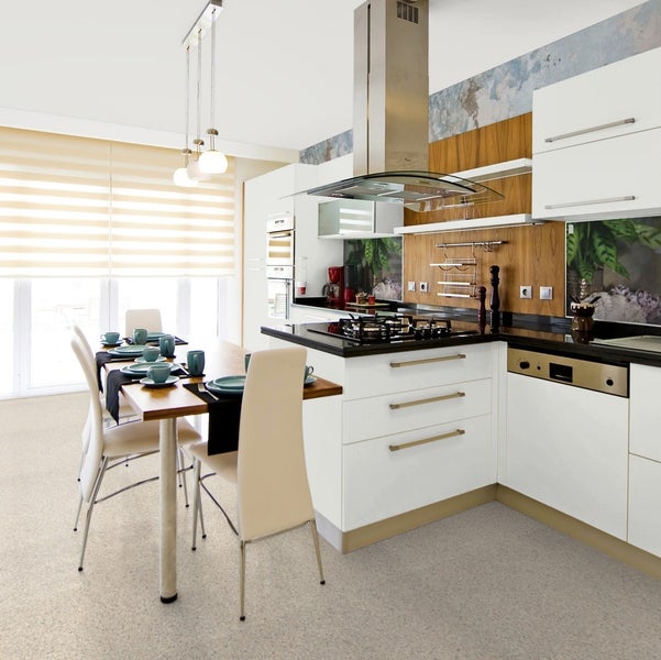 PVC Bodenbelag Meterware Granitoptik beige Steinoptik mit Schaumrücken 200 cm breit (Meterware)