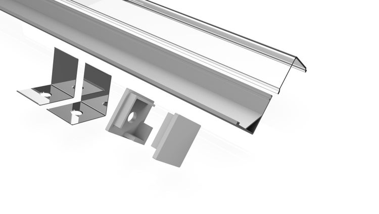 TIVENDIS Led Alu Profil 2 m ER9010 Komplett Set für Strip / Streifen bis 10 mm breit | Abdeckung transparent klar, Endkappen, Befestigungclips | L-Form Winkel Ecke Winkelprofil Eckprofil eloxiert
