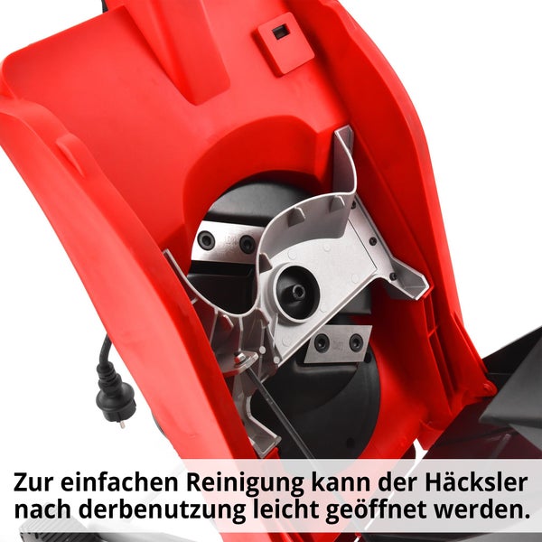Geöffneter Häcksler für einfache Reinigung