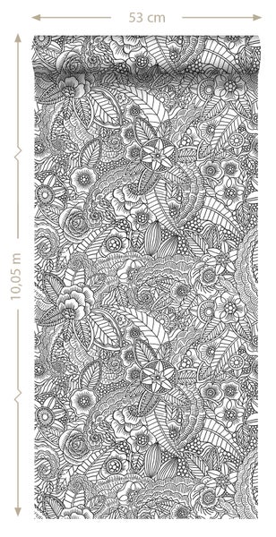 Tapetenrolle mit Blumenmuster, 53 cm breit und 10,05 m lang