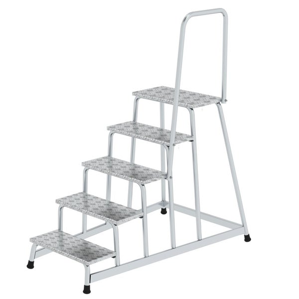 PROREGAL Arbeitspodest Starr Mit Handlauf 5 Stufen Aluminium-Warzenblech Rutschfeste Kunststoffschuhe