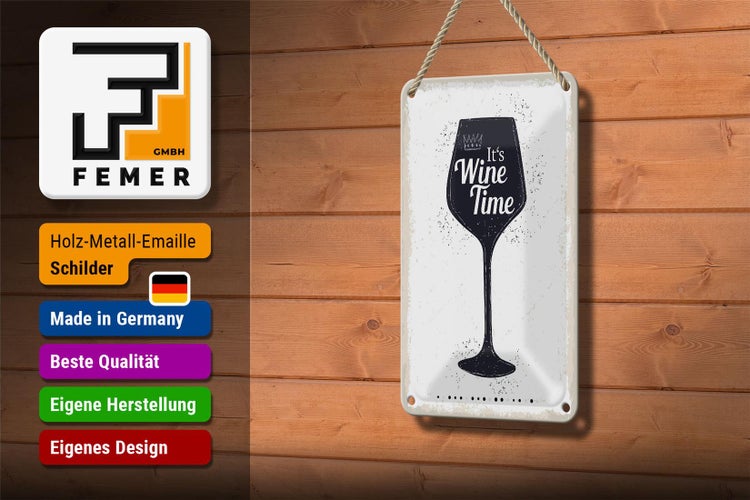 Blechschild Spruch Wein Alkohol It´s Wine Time 12x18cm Dekoration