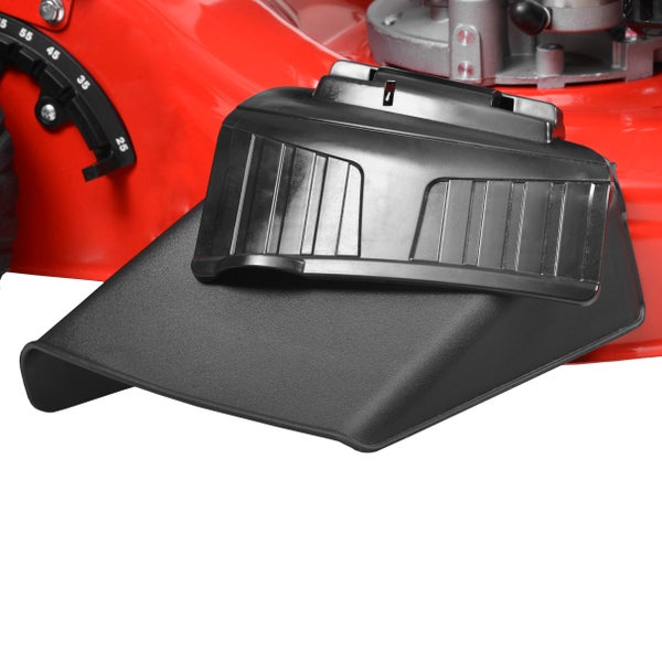 Detailansicht eines Rasenmähers mit Seitenauswurf