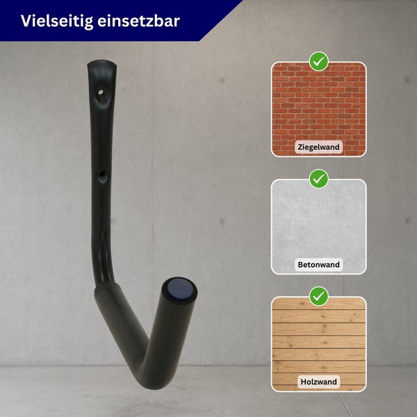 Wandhaken zur Montage an Ziegelwand, Betonwand und Holzwand für vielseitige Einsatzmöglichkeiten.
