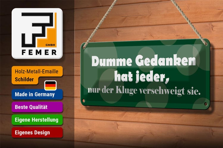 Blechschild Spruch 27x10cm Dumme Gedanken hat jeder Dekoration
