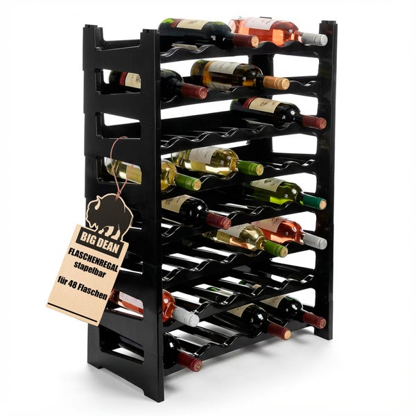 Schwarzes stapelbares Weinregal aus Kunststoff für 48 Flaschen