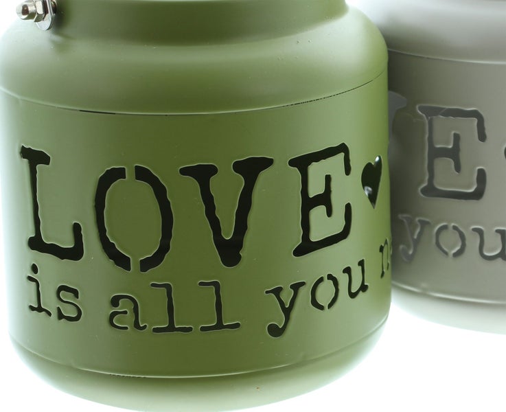 FRANK FLECHTWAREN | Windlicht Love, 2er Set, METALL, Ø 12 x 13 cm, ohne Kerzen
