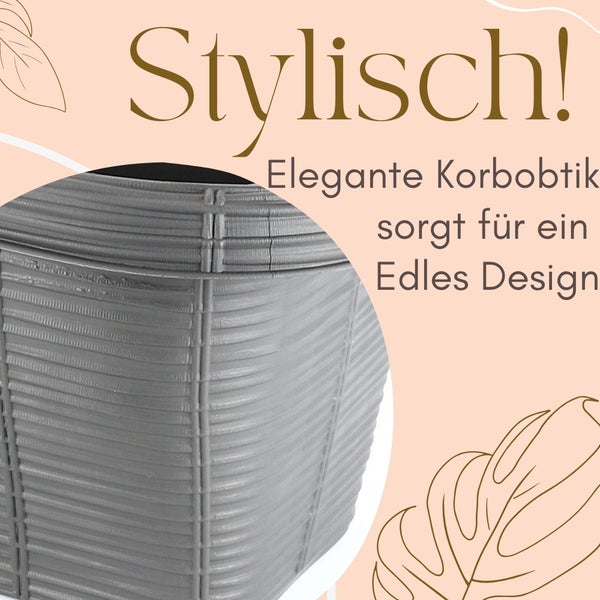 Detailansicht eines Pflanzgefäßes in Korboptik