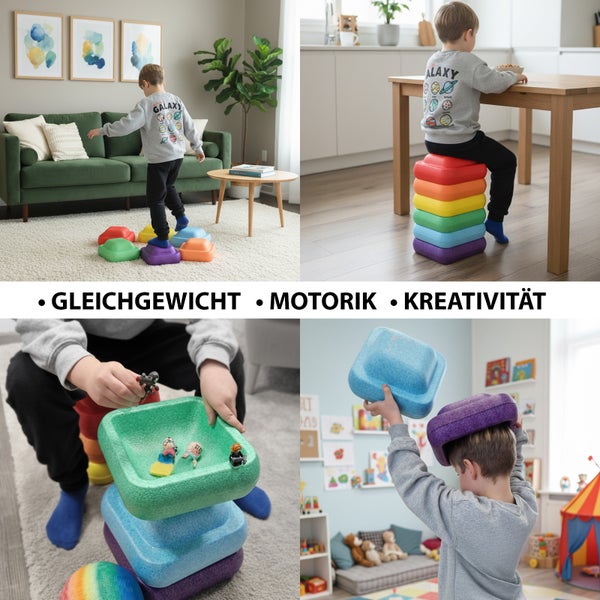 Mehrfachansicht von Balanciersteinen für Kinderzimmer zur Förderung von Gleichgewicht, Motorik und Kreativität