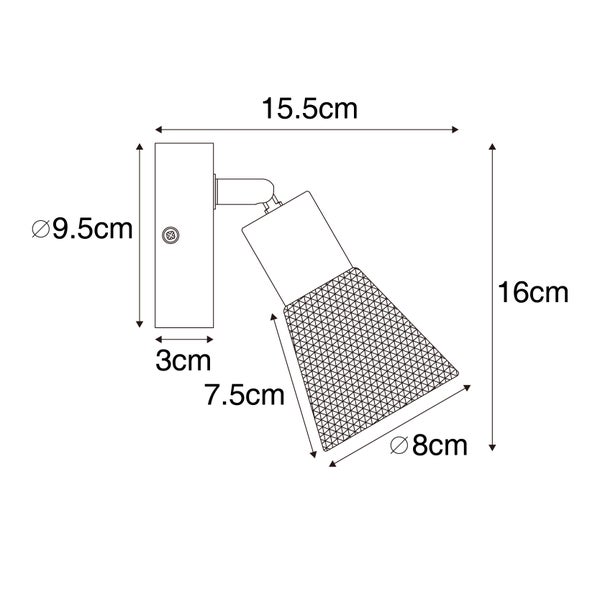 Technische Zeichnung einer Wandleuchte mit Maßangaben