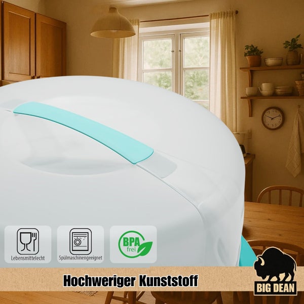Big Dean Tortenbox mit zwei Kühlakkus, runder Kuchenbehälter mit transparentem Deckel und Tragegriff.