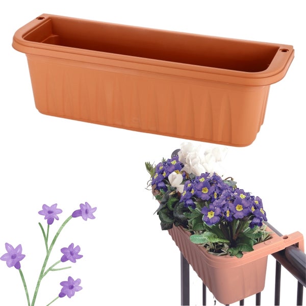 Blumenkasten Balkongeländer Balkon Blumenkasten Balkonkasten mit Halterung Balkonkasten Geländerkasten Balkonkasten mit Wasserspeicher terracotta 60 cm