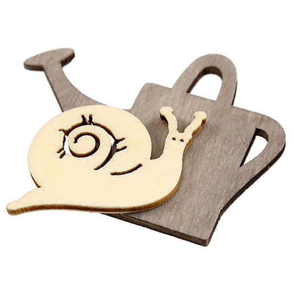 Dekorative Holzfigur mit Schnecke und Gießkanne