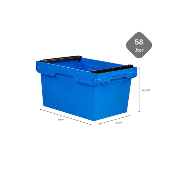 PROREGAL SparSet 10x Conical Mehrweg-Stapelbehälter mit Stapelbügel Blau HxBxT 32,3 x 40 x 60 cm 58 Liter Lagerbox Eurobox Transportbox