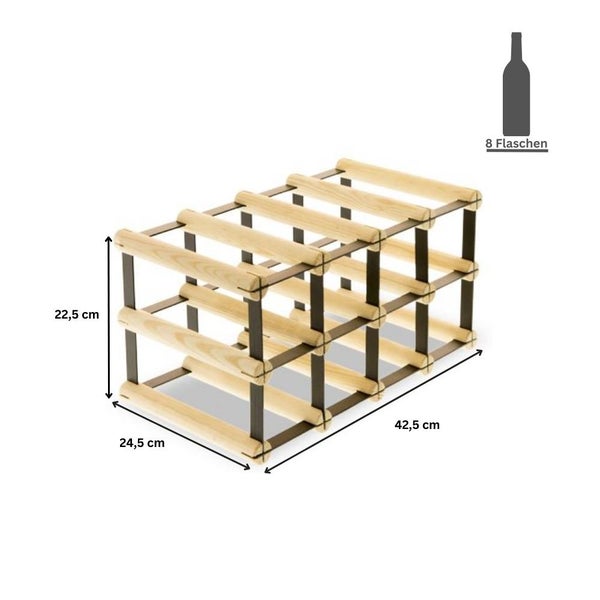 PROREGAL Modulares Weinregal Vinotega Mod Metal HxBxT 22,5 x 42,5 x 24,5 cm 4 x 2 Flaschen Massives Kiefernholz Braun Geölt