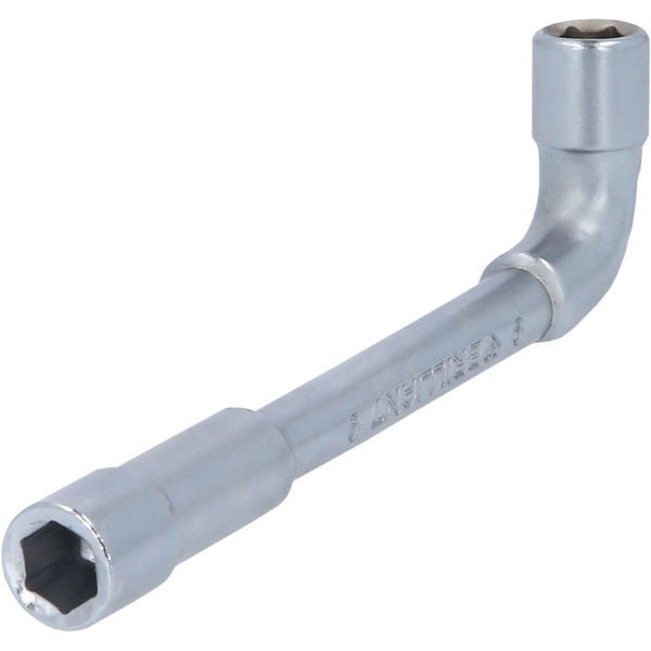 L-förmiger Steckschlüssel aus Metall mit zwei Sechskantaufnahmen.