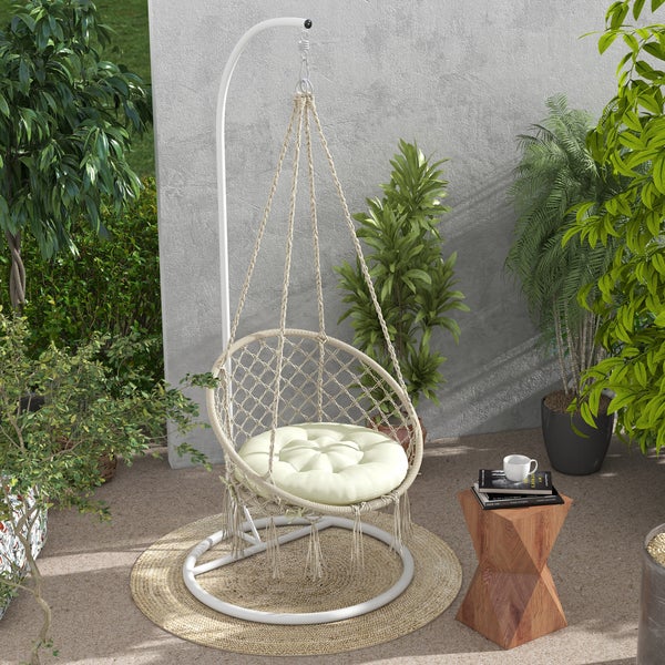 Outsunny Gartenstuhlauflage, Sitzauflage für Mondstuhl mit 10 cm, Ø80 x 10H cm, Polyester, Beige