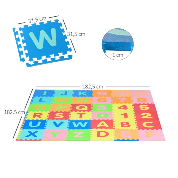HOMCOM Puzzlematte für Babys, Kinder Spielmatte, 182,5L x 182,5B x 1H cm, EVA, Mehrfarbig