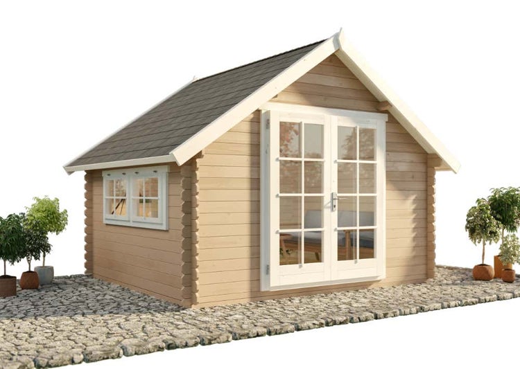 Alpholz Gartenhaus Ronja-28 Gartenhaus aus Holz in natur, Holzhaus mit 28 mm Wandstärke, Blockbohlenhaus mit Montagematerial imprägniert 3,5x3m