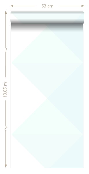 Tapetenrolle mit geometrischem Muster, 53 cm breit und 10,05 m lang.