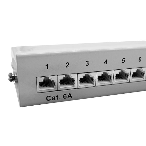 ProfiPatch Cat6a Patchpanel Patchfeld 8 Port Verteilerfeld geschirmt RJ45 Desktop und Wandmontage 1HE grau