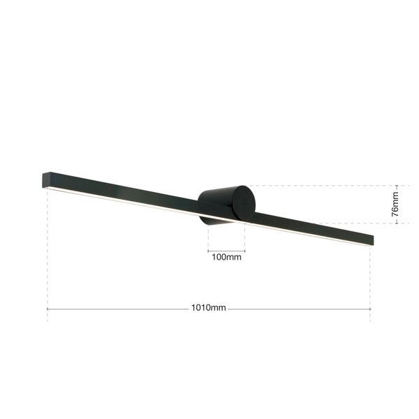 Moderne LED Wandleuchte mit 1010 Millimeter Länge und Maßangaben für eine einfache Montage.