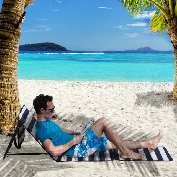 Outsunny 2er-Set Strandmatte, klappbar, verstellbar, mit Tragetasche, 142 x 51 x 40 cm, Stahl, Oxford, Blau+Weiß