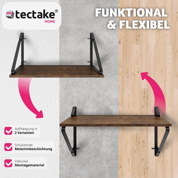 2er Set Wandregal tectake Irvine 60 x 20 x 33,5 cm Industrial Style Industrial Holz dunkel, rustikal