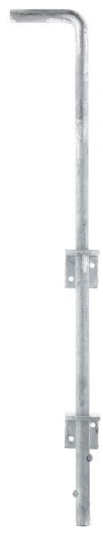 Ein verzinkter Torriegel mit zwei Führungsschellen für Holztore und Gartentore.