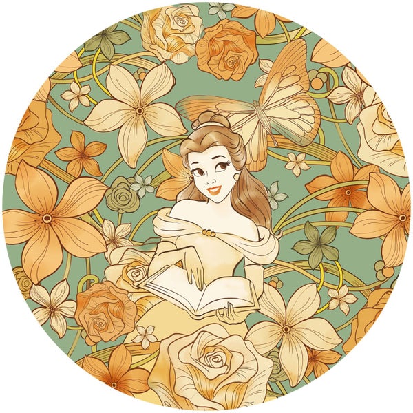 Disney selbstklebende runde Tapete Prinzessin Belle Orange, Gelb und Grün - Ø 125 cm - 611717