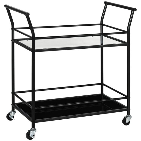 HOMCOM Küchenwagen, Rollwagen, Servierwagen mit 2 Ablagen, Trolley, Beistellwagen auf Rollen, Aufbewahrungswagen für Küche, Metall, Schwarz, 75 x 40 x 80 cm