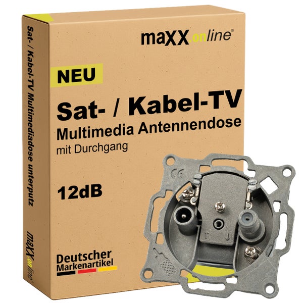 Sat-Dose & Multimediadose unterputz, Kabelfernsehen TV Dose, unicable/Einkabel tauglich, Antennendose, Kabelanschlussdose, Kabelmodem kompatibel, TV Steckdose, 12dB Durchgangsdose