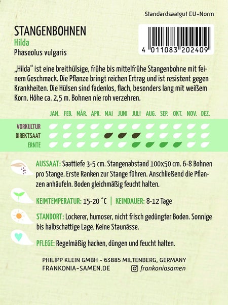 Samenpackung Stangenbohnen Hilda